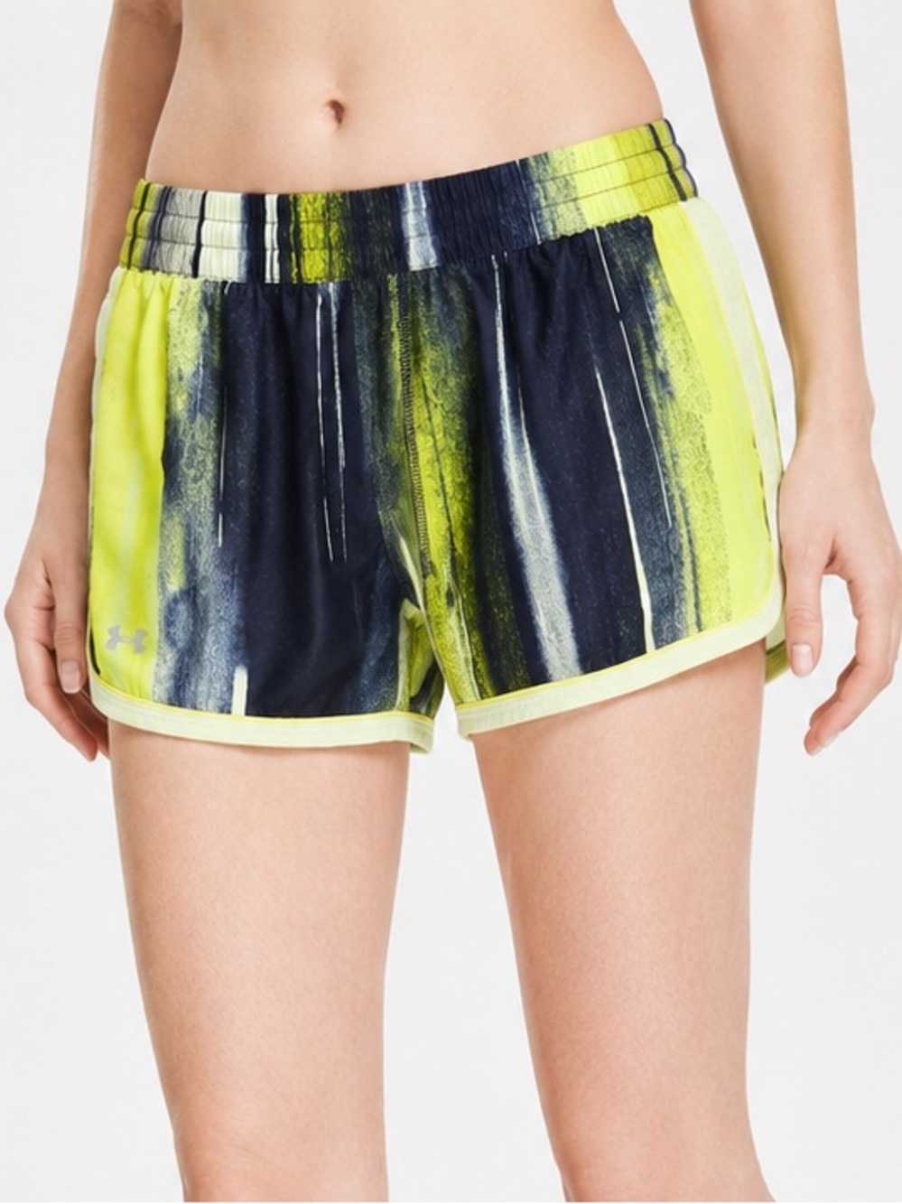Under Armour HeatGear Fitted Running Shorts Abstract Yellow Blue Size Small